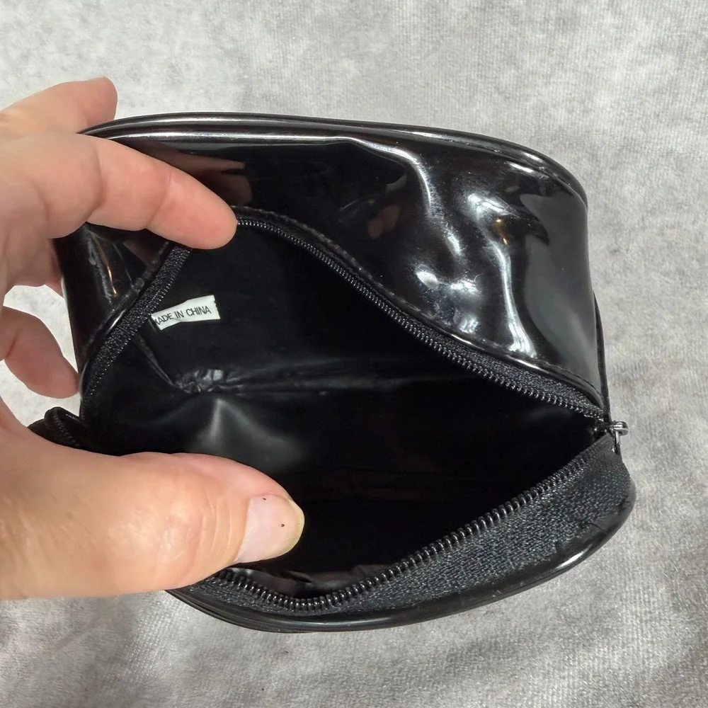 Vtg 90s Y2K Black Patent Makeup Bag Pouch Girl Power‎ Whatever Retro Rainbow EUC
